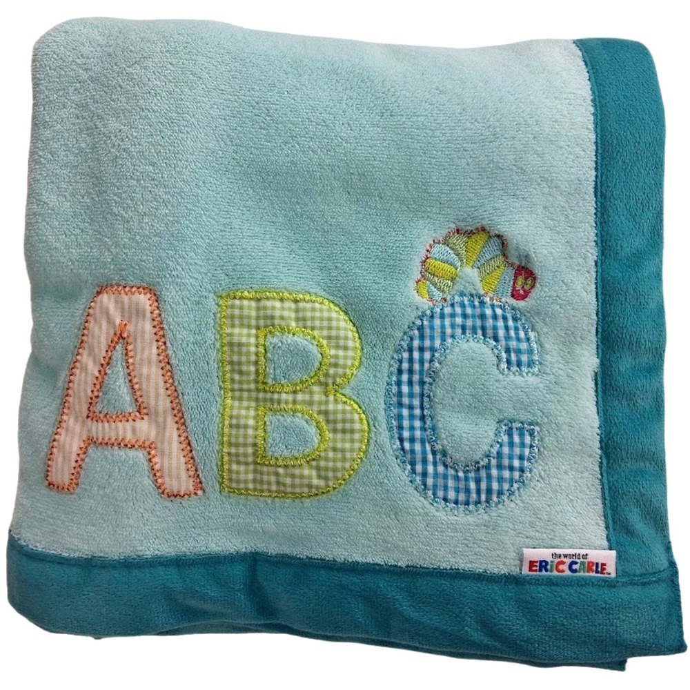 Eric Carle The Very Hungry Caterpillar Baby Blanket Aqua Blue Green A B C Soft
